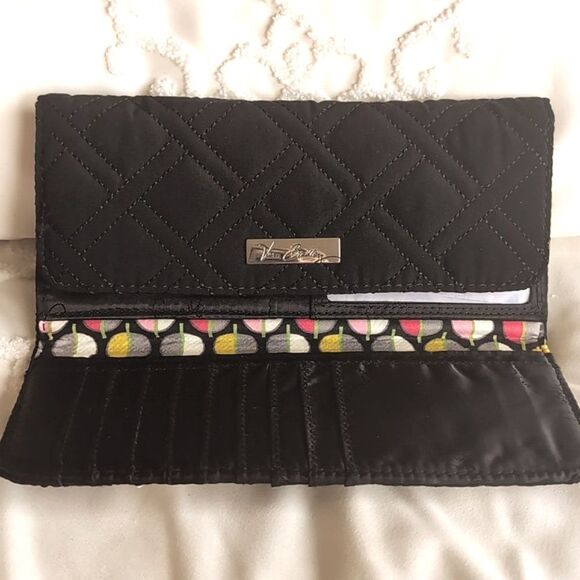 Vera Bradley Trifold Wallet Black Quilted Slim Sleek Clutch Microfiber NWT - Picture 7 of 17